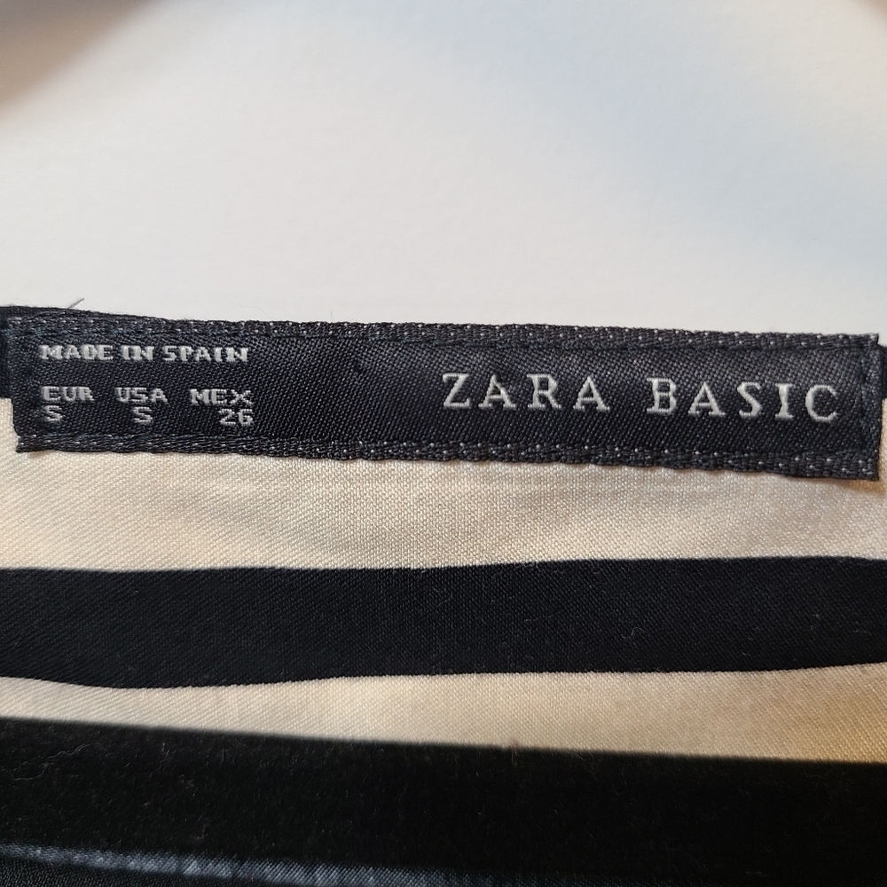 Zara Basic Ivory Black Dress Striped 3/4 Sleeve Sz Small Shift SheathExcellent - Picture 5 of 7